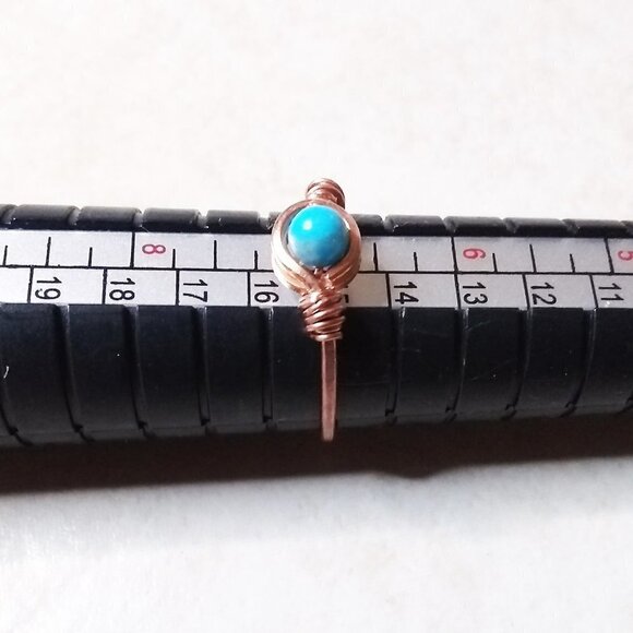 Trending! Sexy! Slim! Dainty! Turquoise Gemstone Ring + Durable Copper! Sz 7 - Picture 4 of 9